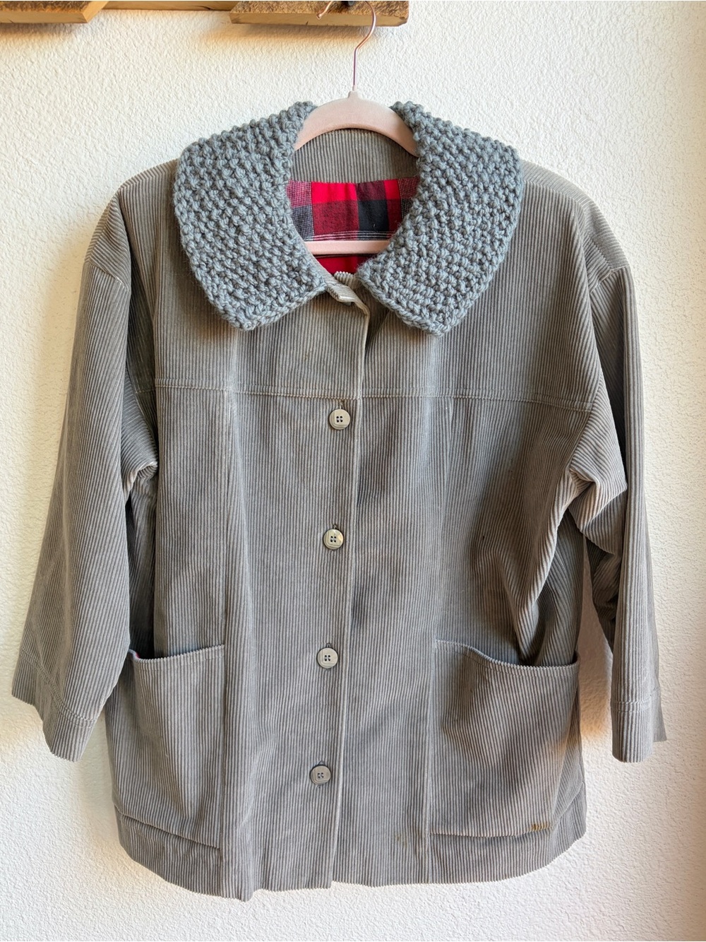 Vintage Handmade Gray Corduroy Peter Pan Collar Jacket Medium
